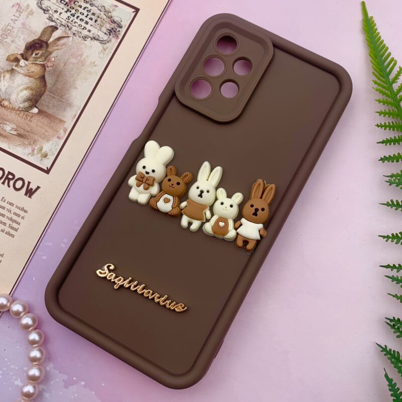 قاب گوشی Galaxy A13 4G سامسونگ Solid Case سیلیکونی خانواده خرگوش برجسته سه بعدی محافظ لنز دار قهوه ای کد 76543 - Image 2