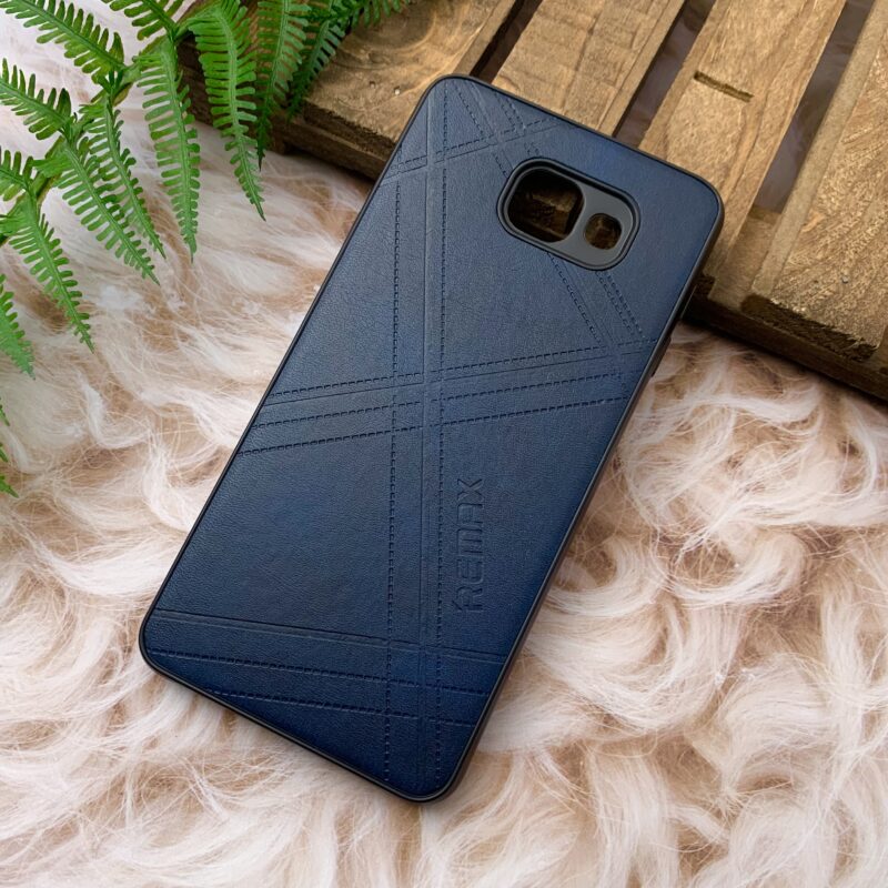 قاب گوشی (Galaxy A7 2016 (A710 سامسونگ چرمی دور ژله ای طرح برجسته REMAX کلاسیک سرمه ای کد 77158 - Image 2