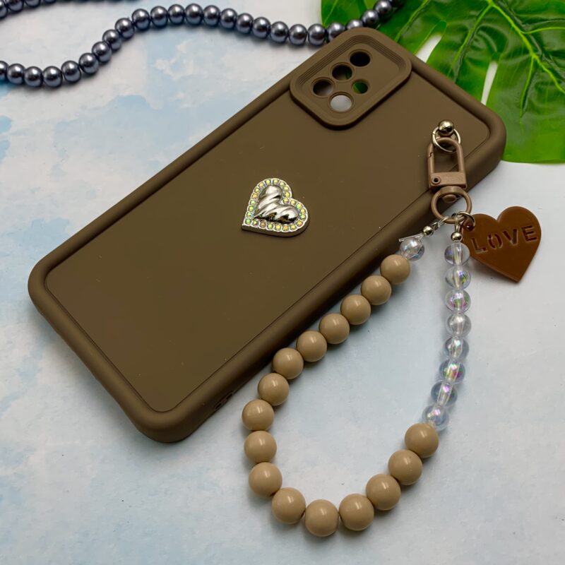 قاب گوشی Galaxy A51 سامسونگ Solid Case سیلیکونی مرواریدی دستبندی قلبی جدا شونده قهوه ای کد78240 - Image 2