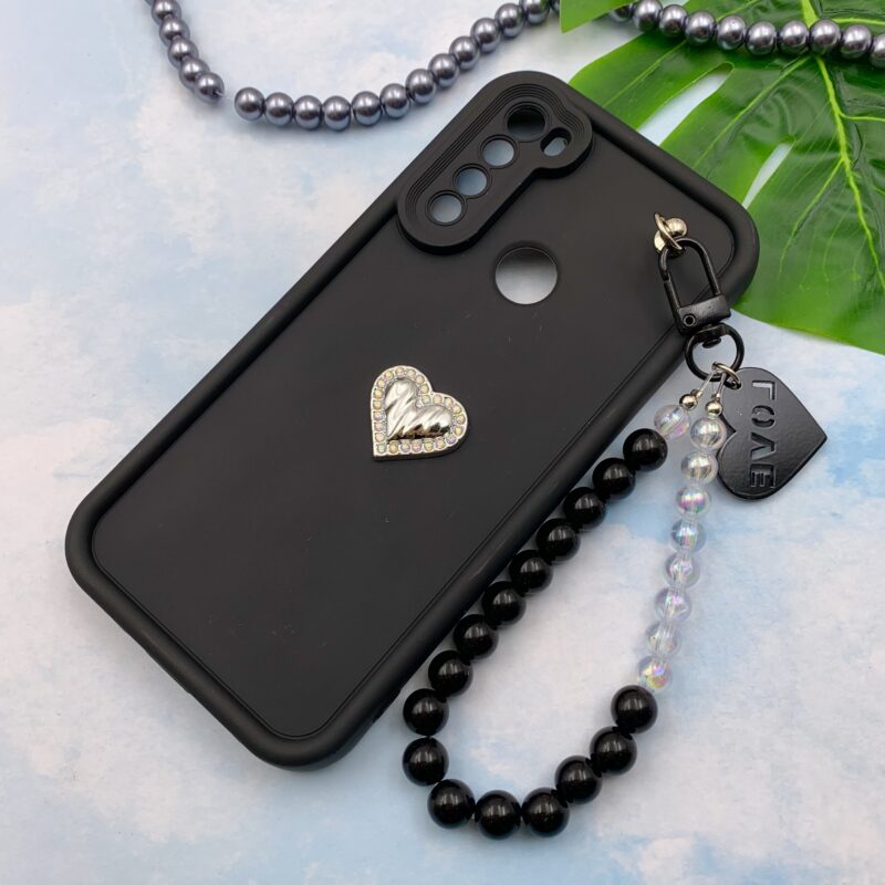 قاب گوشی Redmi Note 8 / Redmi Note 8 2021 شیائومی Solid Case سیلیکونی مرواریدی دستبندی قلبی جدا شونده مشکی کد 80994 - Image 2