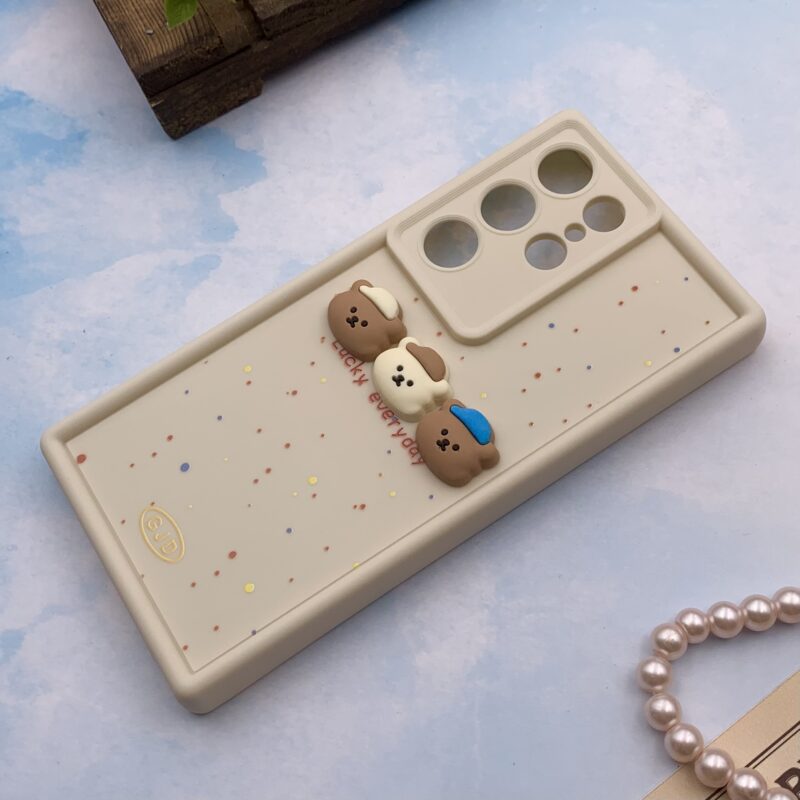 قاب گوشی Galaxy S23 Ultra سامسونگ GJD اورجینال Solid Case سیلیکونی عروسکی برجسته محافظ لنز دار طرح خرس کرم کد 88060 - Image 2