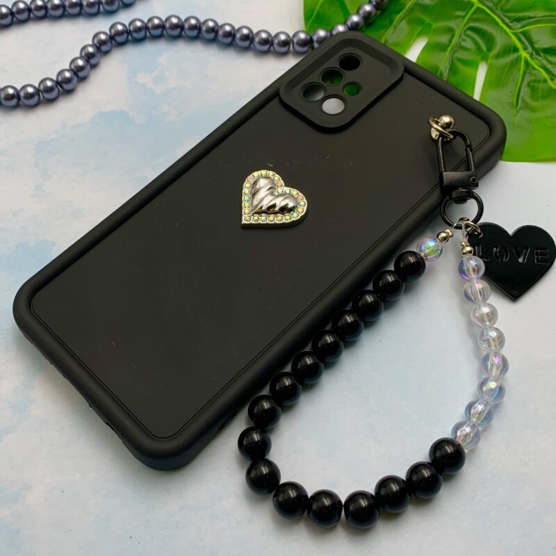 قاب گوشی Galaxy A51 سامسونگ Solid Case سیلیکونی مرواریدی دستبندی قلبی جدا شونده مشکی کد 88554 - Image 2