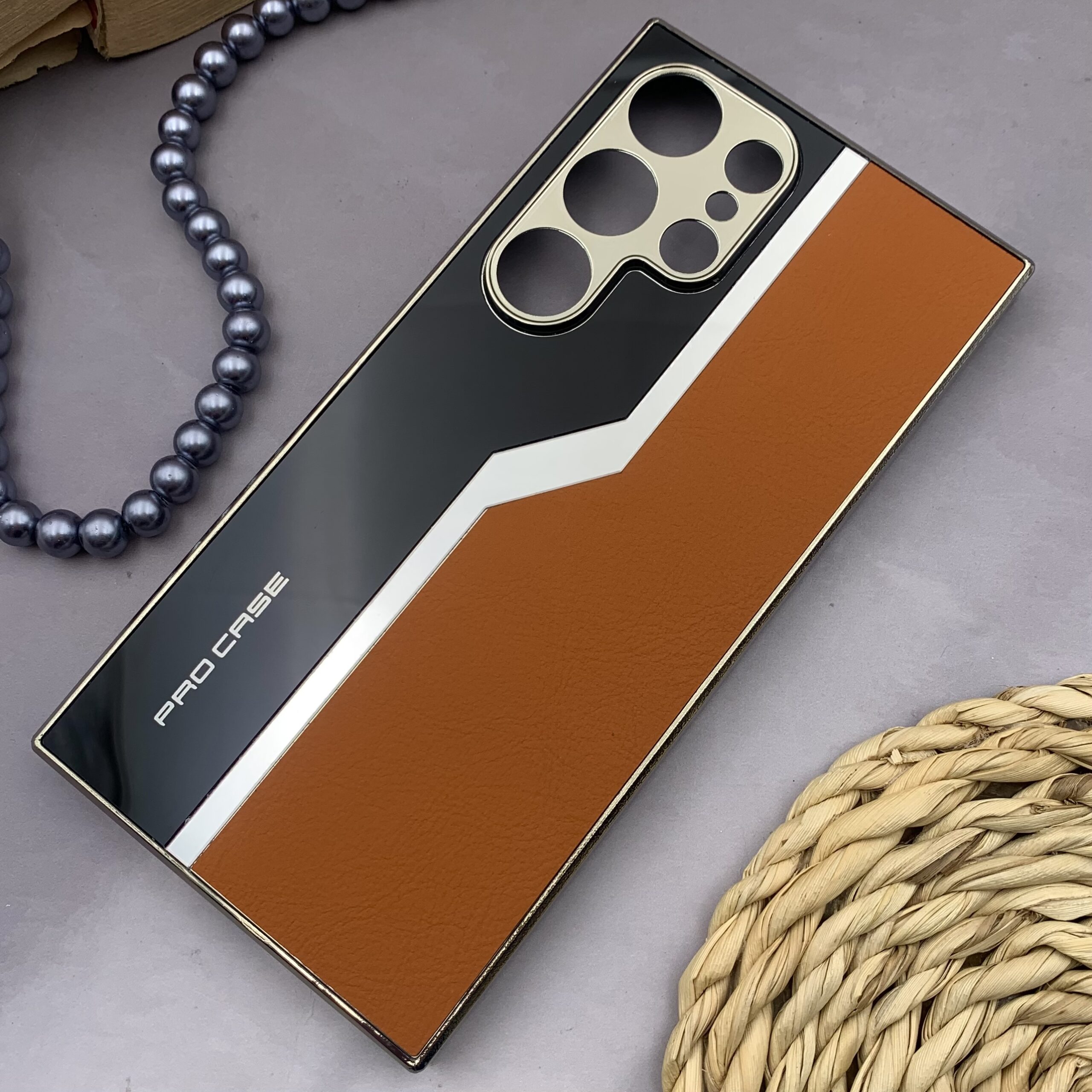 قاب گوشی Galaxy S24 Ultra سامسونگ Pro Case اورجینال آینه ای دو رنگ PVD محافظ لنز دار عسلی کد 89117 - Image 2