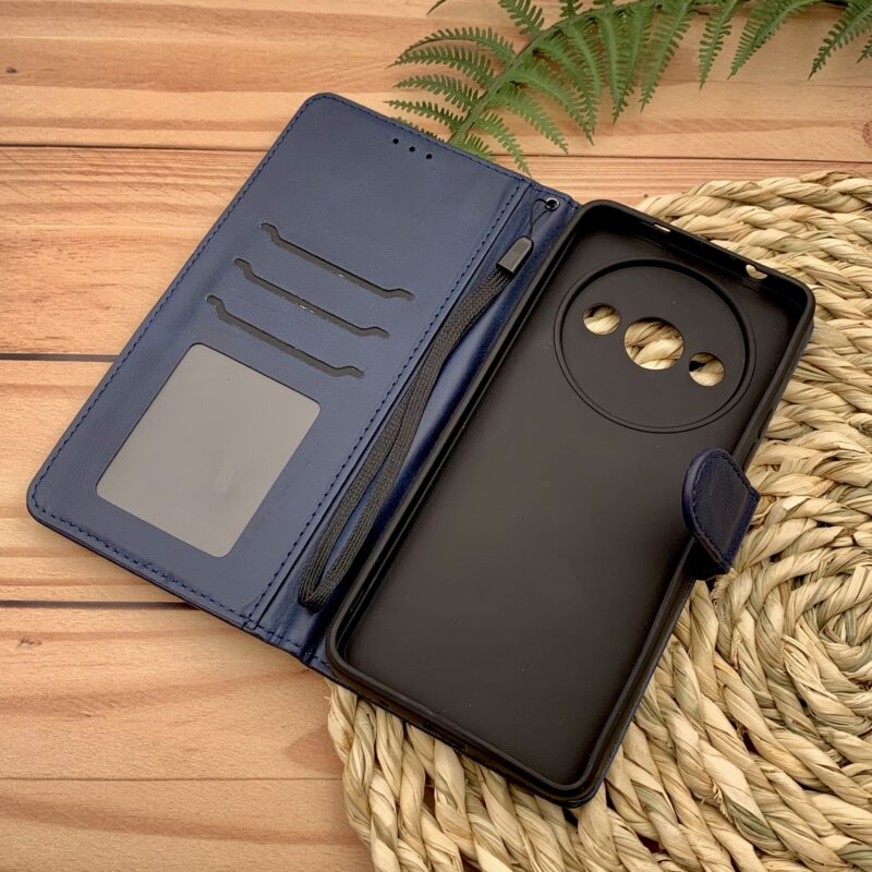 کیف گوشی Redmi A3 / Redmi A3x شیائومی چرم مگنتی جاکارتی بند آویز دار محافظ لنز دار سرمه ای کد 93145 - Image 2