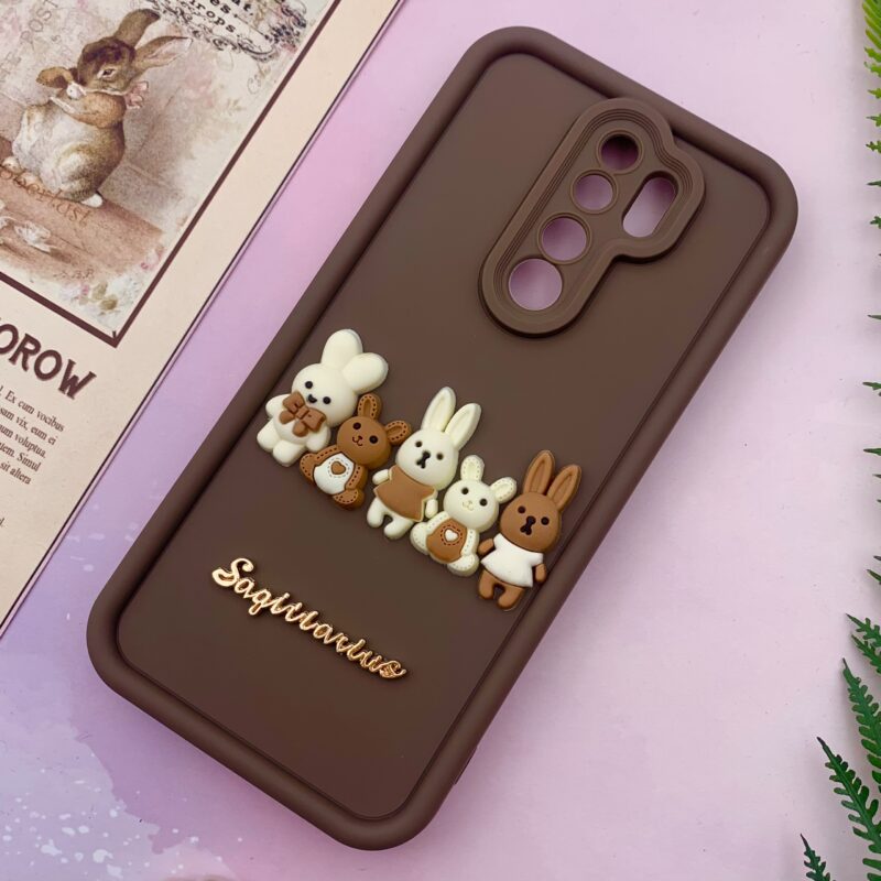 قاب گوشی Redmi Note 8 Pro شیائومی Solid Case سیلیکونی خانواده خرگوش برجسته سه بعدی محافظ لنز دار قهوه ای کد 96062 - Image 2