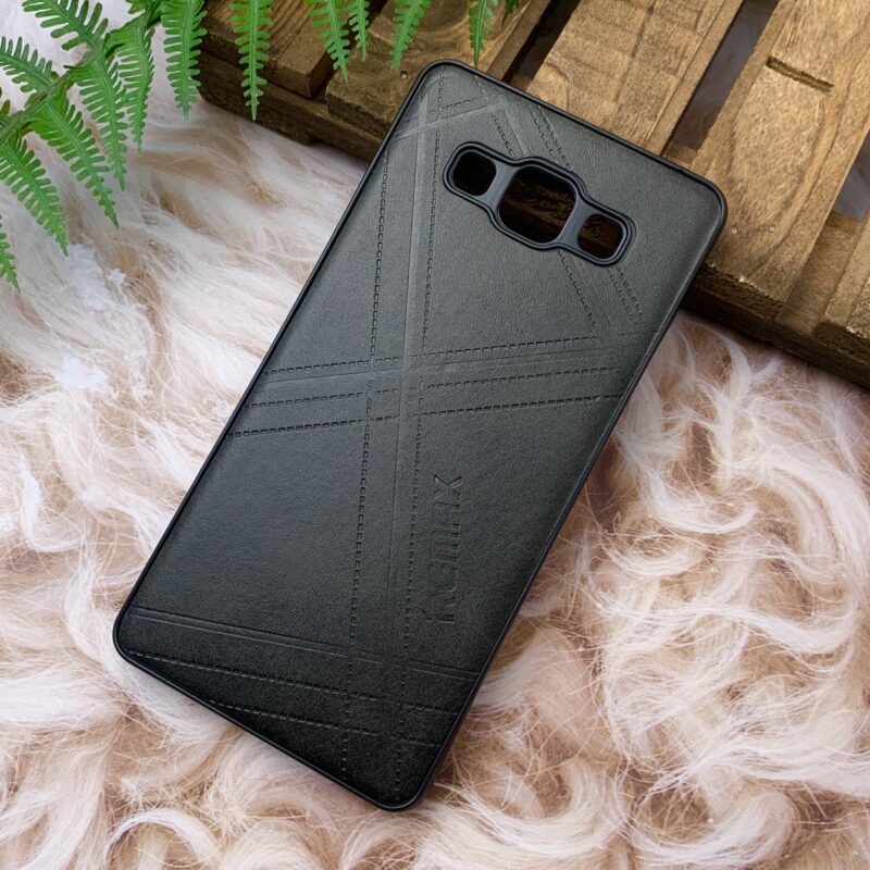 قاب گوشی Galaxy A5 2015 (A500) سامسونگ چرمی دور ژله ای طرح برجسته REMAX کلاسیک مشکی کد 96601 - Image 2