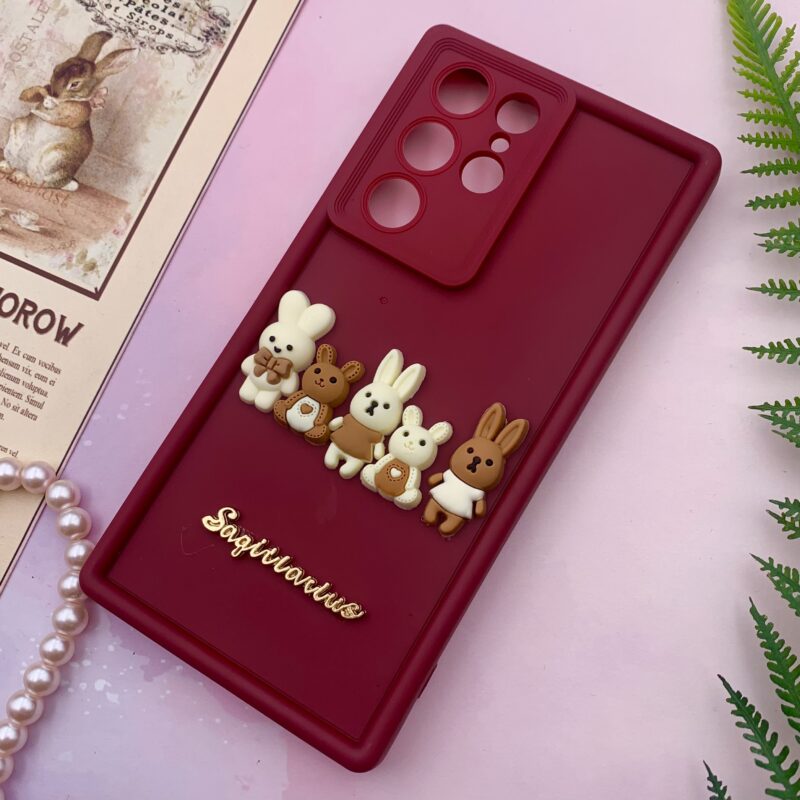 قاب گوشی Galaxy S22 Ultra سامسونگ Solid Case سیلیکونی خانواده خرگوش برجسته سه بعدی محافظ لنز دار زرشکی کد 98419 - Image 2