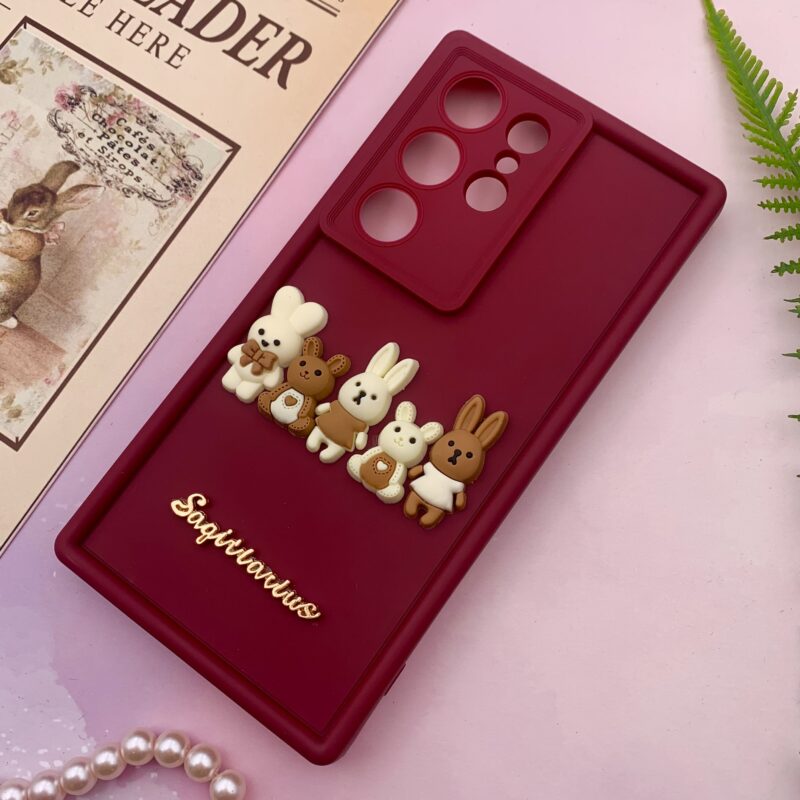 قاب گوشی Galaxy S24 Ultra سامسونگ Solid Case سیلیکونی خانواده خرگوش برجسته سه بعدی محافظ لنز دار زرشکی کد 98618 - Image 2