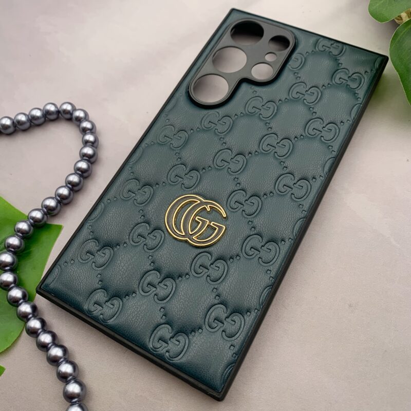 قاب گوشی Galaxy S24 Ultra سامسونگ پافری چرمی بالشتی لاکچری گوچی GUCCi سبز تیره محافظ لنز دار کد 18285 - Image 2