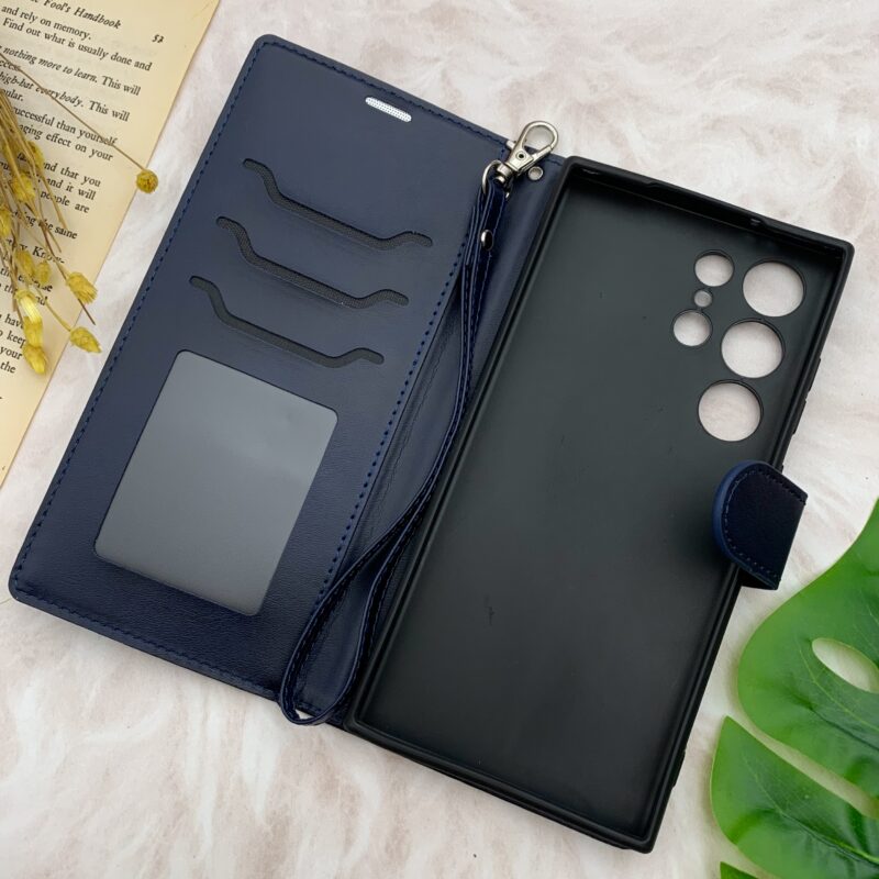 کیف گوشی Galaxy S24 Ultra سامسونگ چرم مگنتی جاکارتی بند آویز دار محافظ لنز دار سرمه ای کد 22770 - Image 2