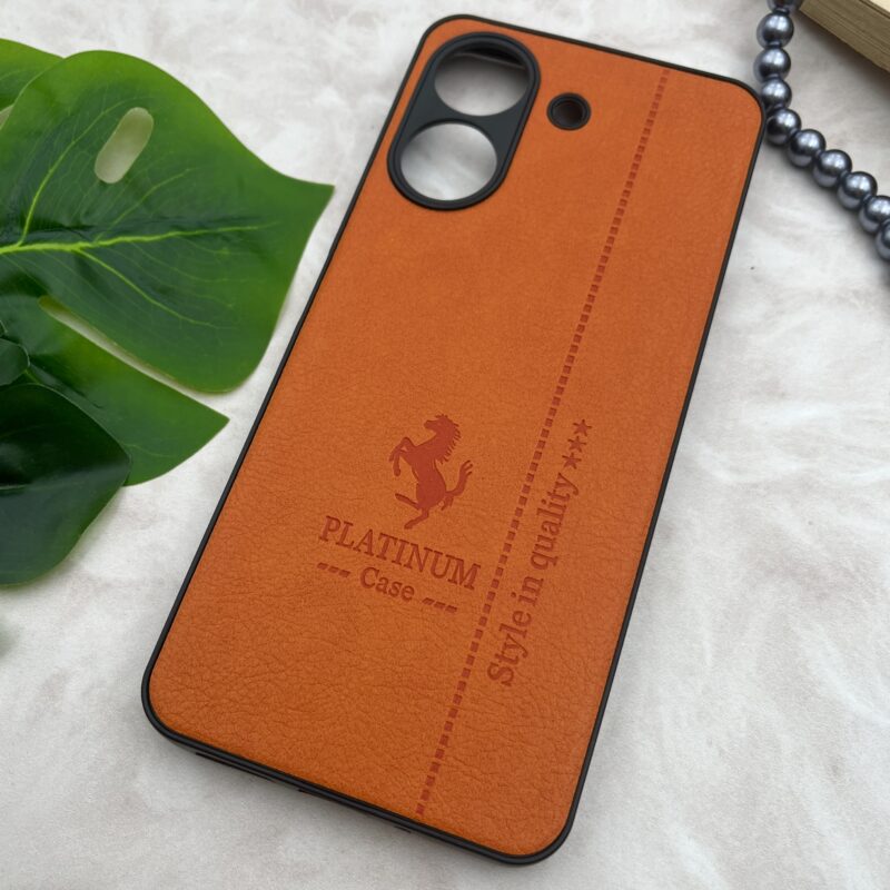 قاب گوشی Redmi 13C / Poco C65 شیائومی چرمی دور سیلیکونی طرح PLATINUM محافظ لنز دار نارنجی کد 24133 - Image 2