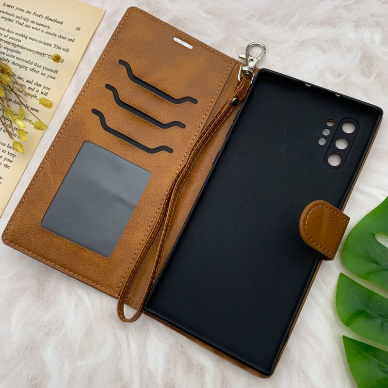 کیف گوشی Galaxy Note 10 Plus سامسونگ چرم مگنتی جاکارتی بند آویز دار محافظ لنز دار عسلی کد 31642 - Image 2