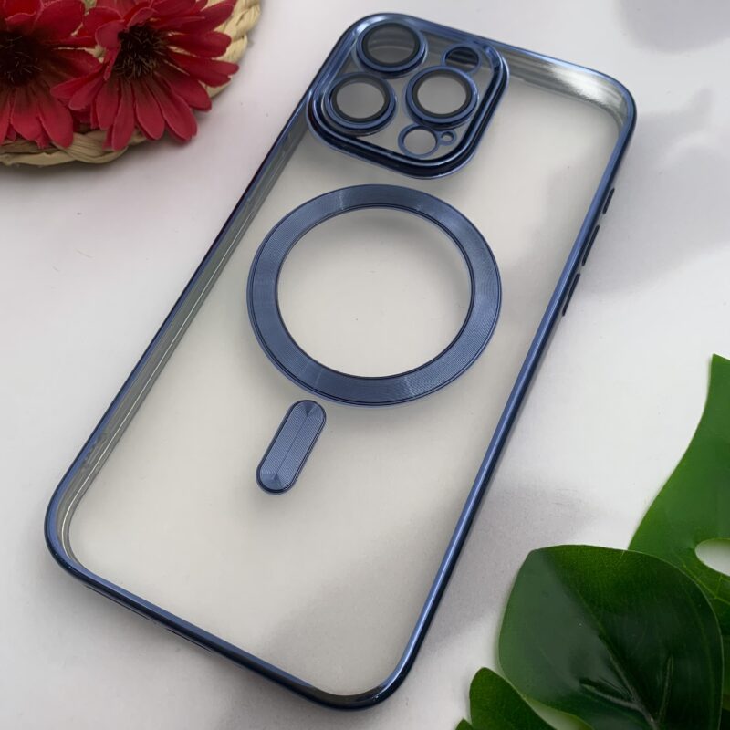 قاب گوشی iPhone 15 Pro Max آیفون Magsafe مگ سیف اورجینال شفاف محافظ لنزدار گلسی آبی کد 33653 - Image 2