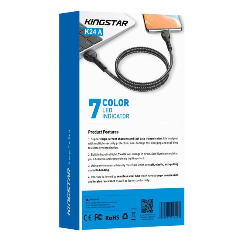 کابل شارژ فست اندروید Micro کینگ استار KingStar اورجینال مدل K24-A قرمز 100cm کنفی کد 46116 - Image 4