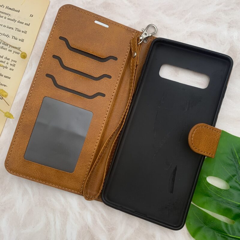 کیف گوشی Galaxy S10 Plus سامسونگ چرم مگنتی جاکارتی بند آویز دار عسلی کد 65832 - Image 2