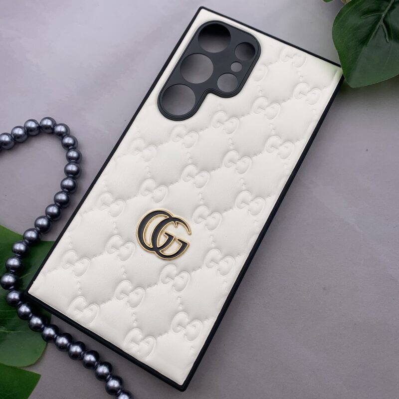 قاب گوشی Galaxy S24 Ultra سامسونگ پافری چرمی بالشتی لاکچری گوچی GUCCi سفید محافظ لنز دار کد 68418 - Image 2
