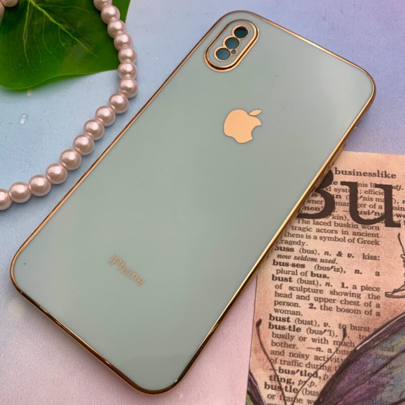 قاب گوشی iPhone X / iPhone XS آیفون ژله ای مای کیس طرح Gold Line دور طلایی محافظ لنز دار سبزآبی کد 72598 - Image 2