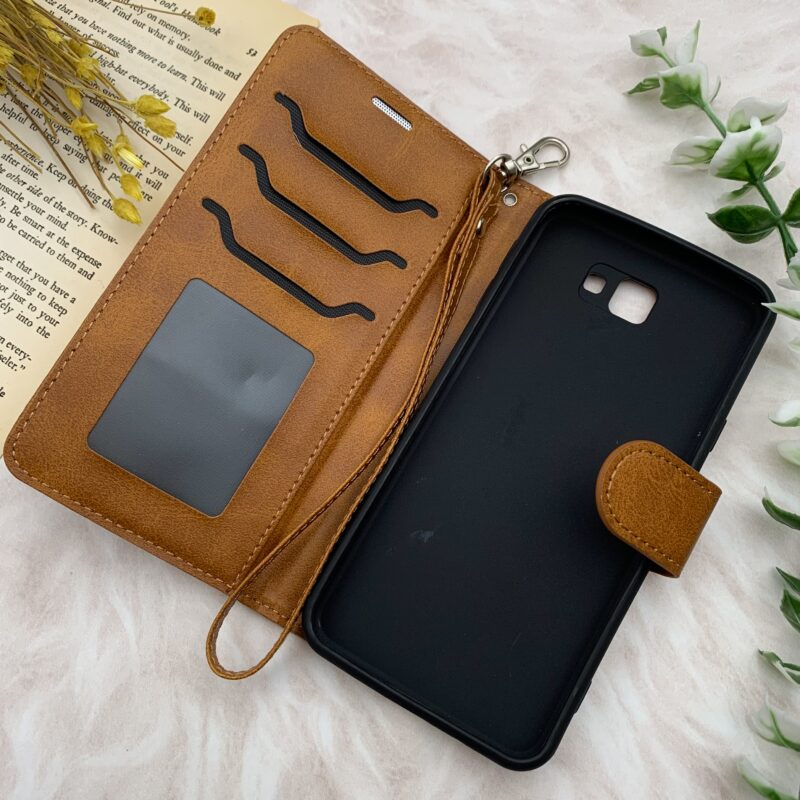 کیف گوشی Galaxy J5 Prime سامسونگ چرم مگنتی جاکارتی بند آویز دار محافظ لنز دار عسلی کد 74593 - Image 2