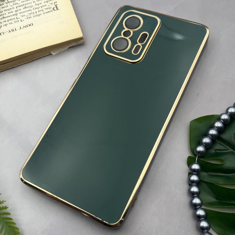 قاب گوشی Xiaomi Mi 11T / MI 11T Pro شیائومی مای کیس Gold Line دور طلایی محافظ لنز دار گلسی سبز کد 80166 - Image 2