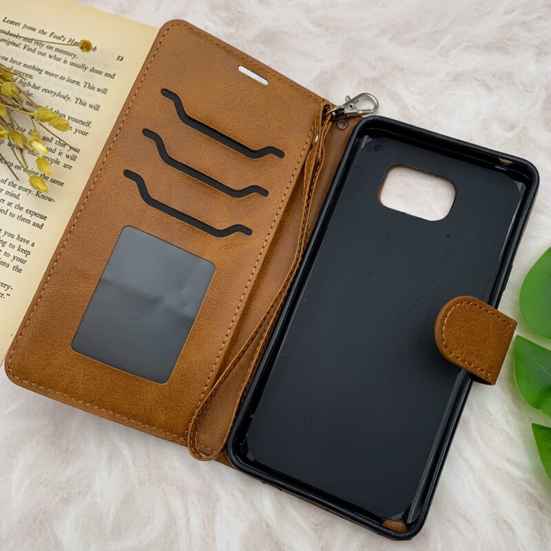 کیف گوشی Galaxy Note 5 سامسونگ چرم مگنتی جاکارتی بند آویز دار محافظ لنز دار عسلی کد 87748 - Image 2