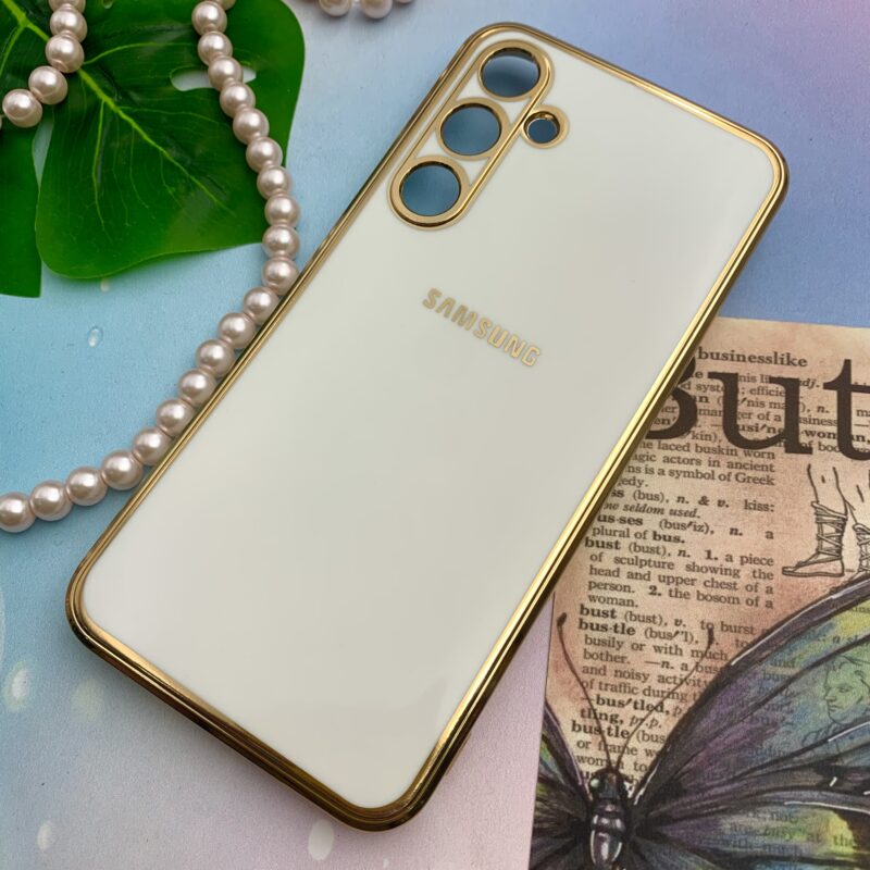 قاب گوشی Galaxy A35 سامسونگ ژله ای مای کیس طرح Gold Line دور طلایی محافظ لنز دار سفید کد 95412 - Image 2