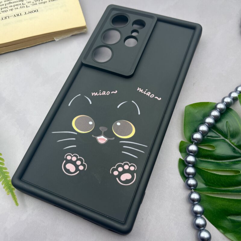 قاب گوشی Galaxy S24 Ultra سامسونگ سیلیکونی Solid Case محافظ لنز دار طرح گربه مشکی کد 96199 - Image 2