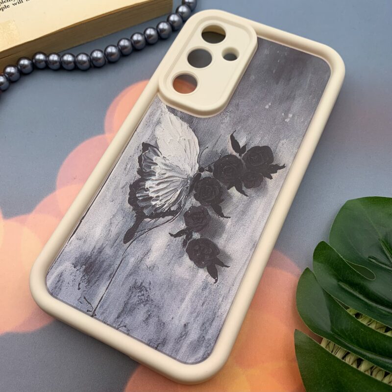 قاب گوشی Galaxy S23 FE سامسونگ سیلیکونی Solid Case اورجینال طرح نقاشی رز و پروانه محافظ لنزدار کرم کد 32139 - Image 2