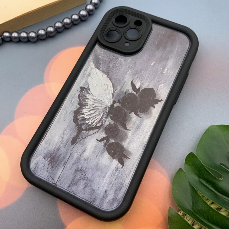 قاب گوشی iPhone 11 Pro آیفون سیلیکونی Solid Case اورجینال طرح نقاشی رز و پروانه محافظ لنزدار مشکی کد 36319 - Image 2