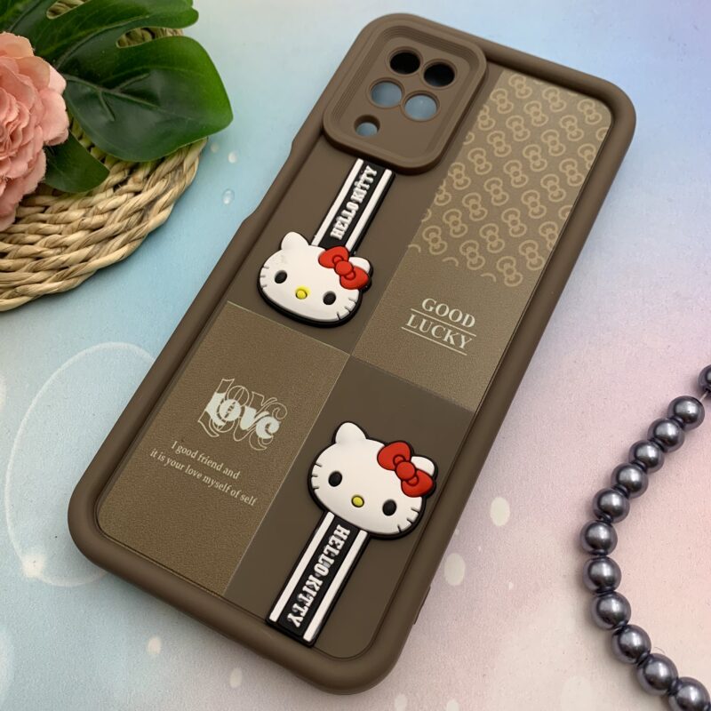 قاب گوشی Galaxy A12 / Galaxy M12 سامسونگ سیلیکونی Solid Case اورجینال عروسکی برجسته HELLO KITTY کیتی محافظ لنزدار قهوه ای کد 38872 - Image 2