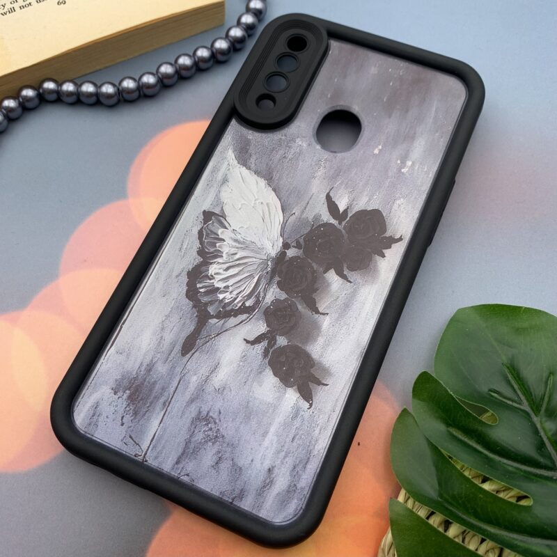 قاب گوشی Galaxy A20S سامسونگ سیلیکونی Solid Case اورجینال طرح نقاشی رز و پروانه محافظ لنزدار مشکی کد 46028 - Image 2