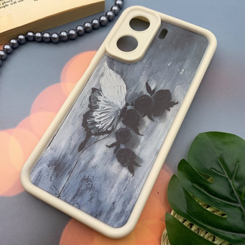 قاب گوشی Redmi 13C / Poco C65 شیائومی سیلیکونی Solid Case اورجینال طرح نقاشی رز و پروانه محافظ لنزدار کرم کد 46293 - Image 2