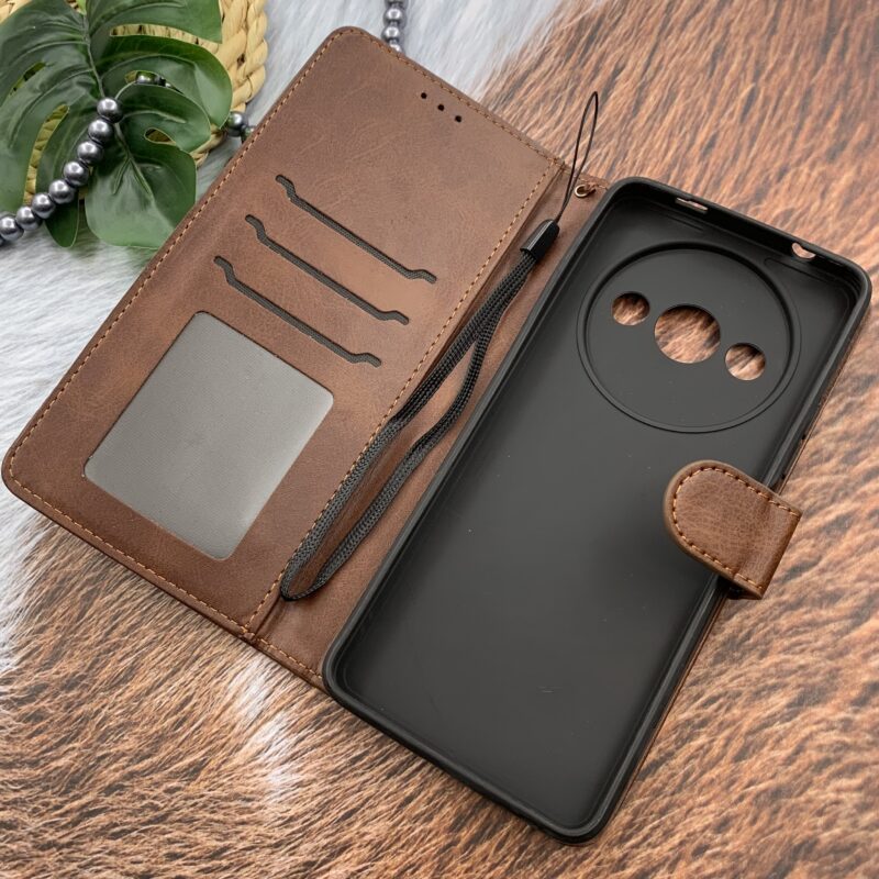 کیف گوشی Redmi A3 / Redmi A3x شیائومی چرم مگنتی جاکارتی بند آویز دار محافظ لنز دار قهوه ای کد 90047 - Image 2