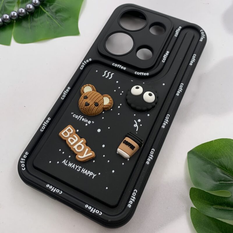 قاب گوشی Redmi Note 13 Pro 4G / Poco M6 Pro 4G شیائومی Solid Case منحنی عروسکی برجسته طرح Coffe مشکی محافظ لنز دار کد 90609 - Image 2