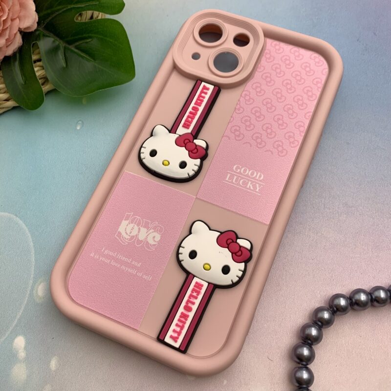 قاب گوشی iPhone 13 آیفون سیلیکونی Solid Case اورجینال عروسکی برجسته HELLO KITTY کیتی محافظ لنزدار صورتی کد 90998 - Image 2
