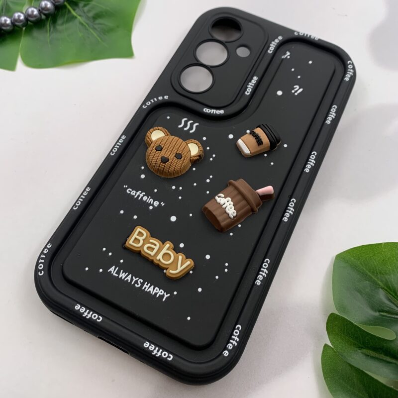 قاب گوشی Galaxy A35 سامسونگ Solid Case منحنی عروسکی برجسته طرح Coffe مشکی محافظ لنز دار کد 96456 - Image 2