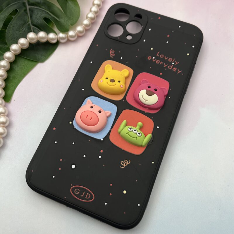 قاب گوشی iPhone 11 Pro Max آیفون سیلیکونی TPU عروسکی برجسته Good Luck محافظ لنز دار مشکی کد 14316 - Image 2