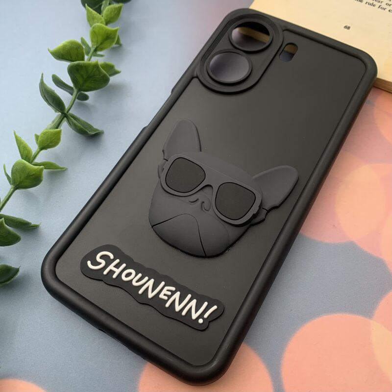 قاب گوشی Redmi 13C / Poco C65 شیائومی سیلیکونی Solid Case اورجینال عروسکی برجسته سگ بولداگ محافظ لنزدار مشکی کد 29025 - Image 2
