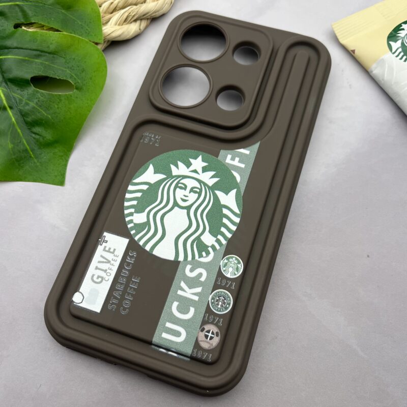 قاب گوشی Redmi Note 13 Pro 4G / Poco M6 Pro 4G شیائومی Solid Case سیلیکونی برجسته طرح استارباکس محافظ لنز دار قهوه ای کد 37311 - Image 2
