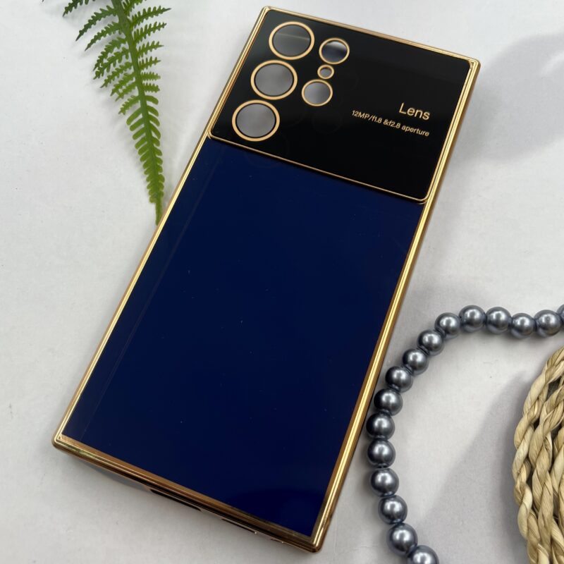قاب گوشی Galaxy S22 Ultra سامسونگ ژله ای دور طلایی Camera lens محافظ لنز دار شیشه ای سرمه ای کد 68582 - Image 2
