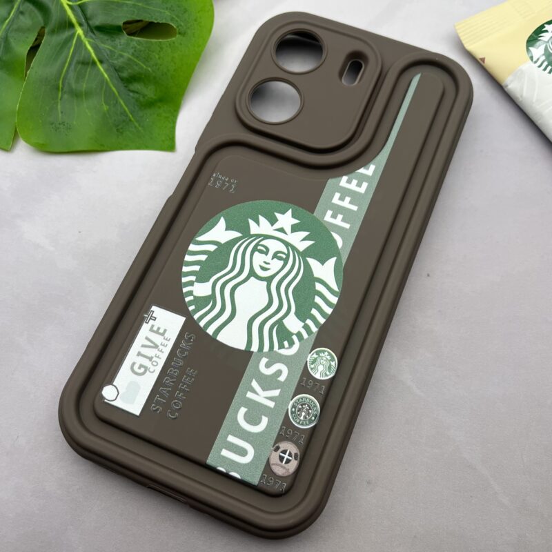قاب گوشی Redmi 13C / Poco C65 شیائومی Solid Case سیلیکونی برجسته طرح استارباکس محافظ لنز دار قهوه ای کد 74623 - Image 2
