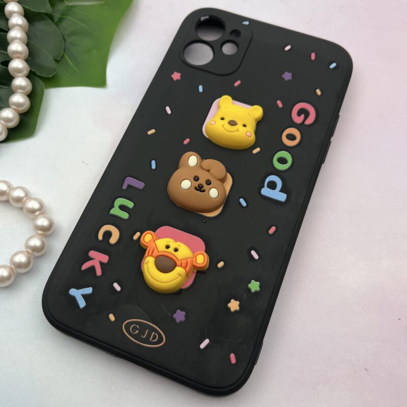 قاب گوشی iPhone 11 آیفون سیلیکونی TPU عروسکی برجسته Good Luck محافظ لنز دار مشکی کد 75135 - Image 2