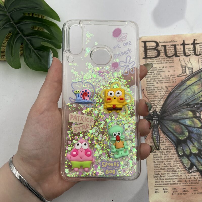قاب گوشی Galaxy A10S سامسونگ آکواریومی شفاف اکلیلی عروسکی برجسته باب اسفنجی کد 83183