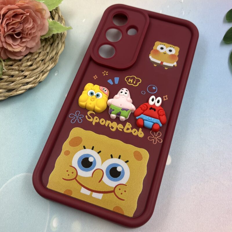 قاب گوشی Galaxy A55 سامسونگ سیلیکونی Solid Case عروسکی برجسته پاتریک و باب اسفنجی زرشکی محافظ لنز دار کد 98751 - Image 2