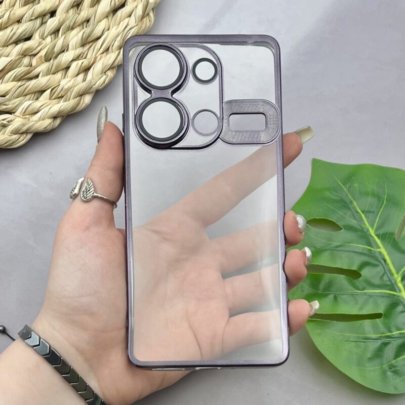 قاب گوشی Redmi Note 13 Pro 4G / Poco M6 Pro 4G شیائومی الکتروپلیتینگ شفاف ژله ای مگ سیف محافظ لنز دار شیشه ای کرومی کد 12227