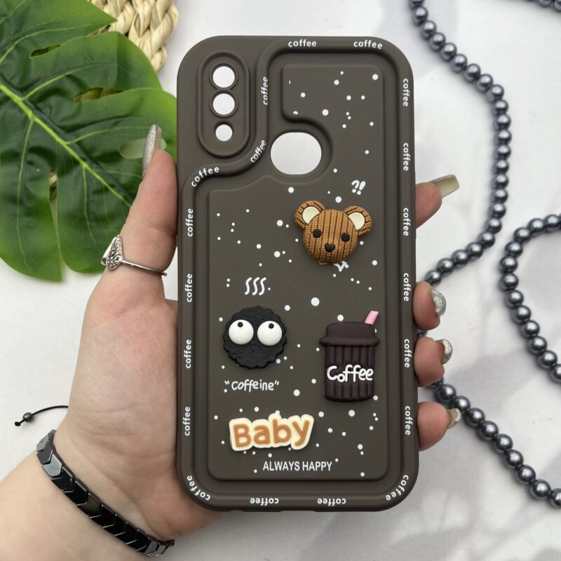 قاب گوشی Galaxy A10S سامسونگ سیلیکونی Solidcase عروسکی برجسته Coffe محافظ لنز دار قهوه ای کد 13823