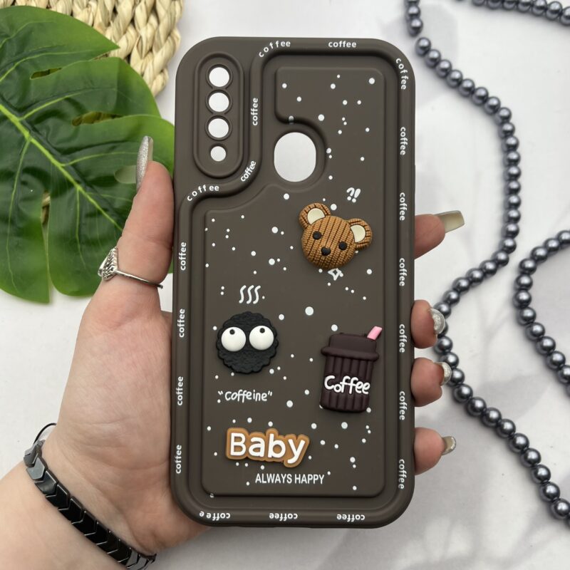 قاب گوشی Galaxy A20S سامسونگ سیلیکونی Solidcase عروسکی برجسته Coffe محافظ لنز دار قهوه ای کد 15365