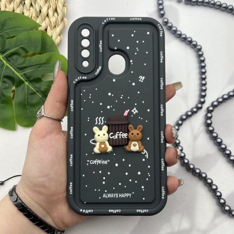 قاب گوشی Galaxy A20S سامسونگ سیلیکونی Solidcase عروسکی برجسته Coffe محافظ لنز دار نوک مدادی کد 17604