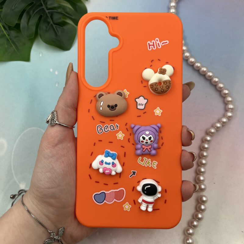 قاب گوشی Galaxy A35 سامسونگ سیلیکونی عروسکی سه بعدی برجسته kids محافظ لنز دار نارنجی کد 19888