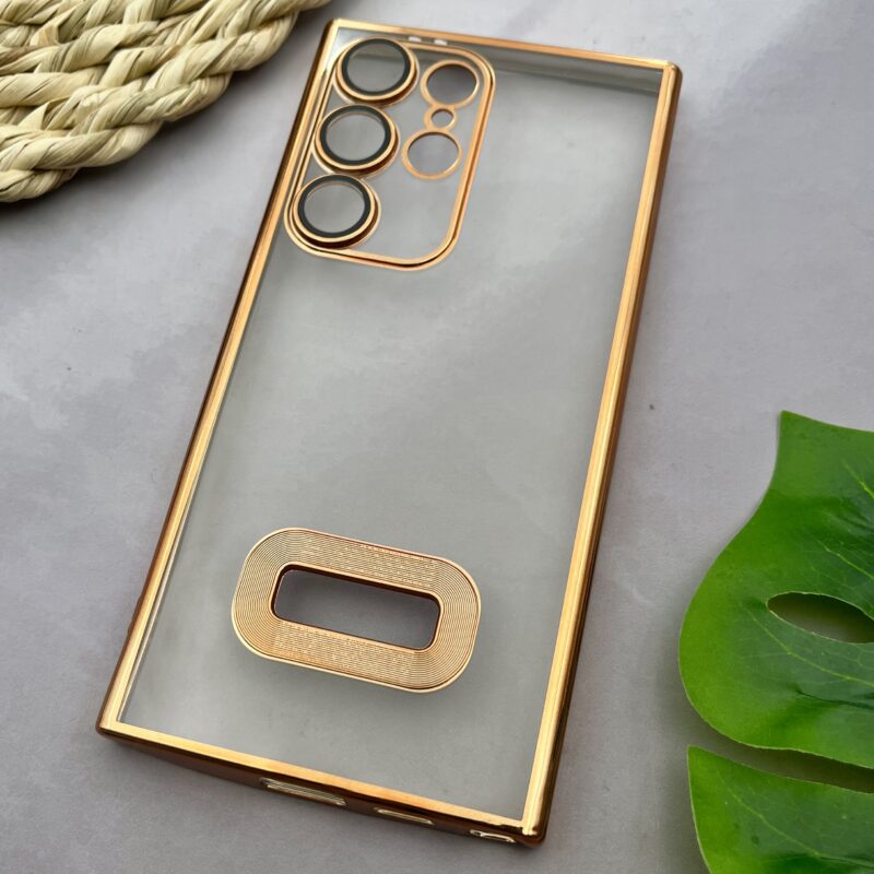 قاب گوشی Galaxy S24 Ultra سامسونگ الکتروپلیتینگ شفاف ژله ای مگ سیف محافظ لنز دار شیشه ای طلایی کد 21048 - Image 2