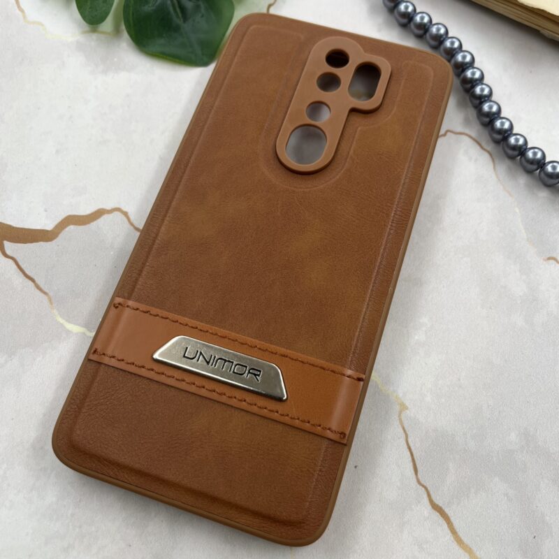 قاب گوشی Redmi Note 8 Pro شیائومی چرم UNIMOR اورجینال دوختی لوگو فلزی عسلی محافظ لنز دار کد 22729 - Image 2